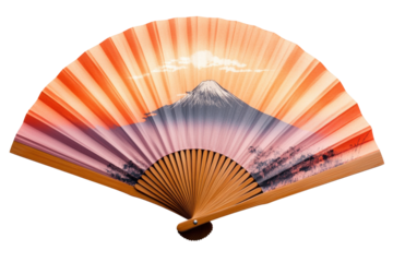 Decorative fan displaying mount fuji japan art traditional aesthetic
