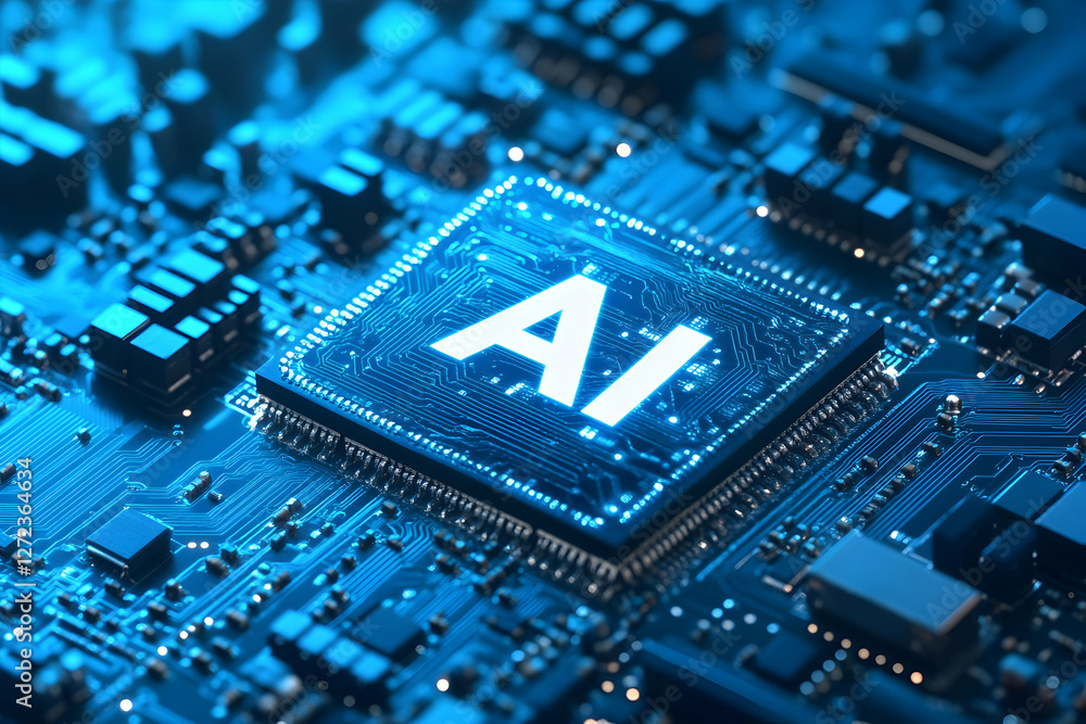 Aufkleber illuminating the future, a detailed view of artificial intelligence on a microchip, reflecting techn