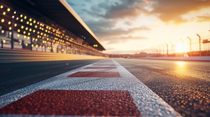 Race Track Sunset Asphalt and Pit Lane Lights