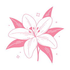 Lily flower line art. Minimalist contour drawing. Botanical hand drawn element. Blossom illustration design for logo, wedding, invitation, decor. Vector isolated on white.