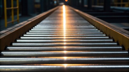 Fototapeta premium Metallic Bars on a Factory Conveyor Belt