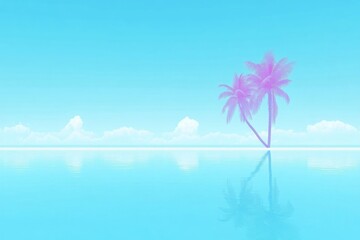 Pastel Paradise: Two Palm Trees Reflecting in a Calm Ocean Under a Clear Sky