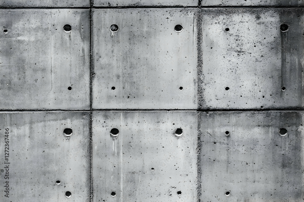 Poster monochromatic modular concrete blocks, showcasing raw texture and repetitive patterns for industrial