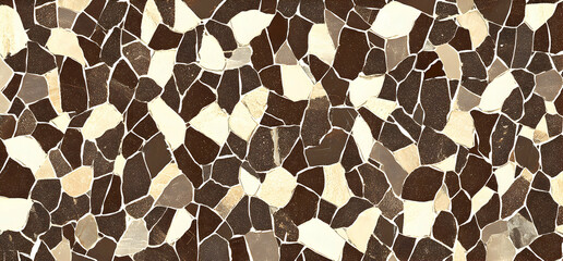 Organic Abstract Mosaic Background, Irregular Stone Pieces Forming a Naturally Imperfect and Textured Pattern with Earthy Tones and Colors