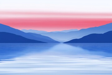 Fototapeta premium Serene Sunset Landscape: Mountains Mirrored in a Calm Lake