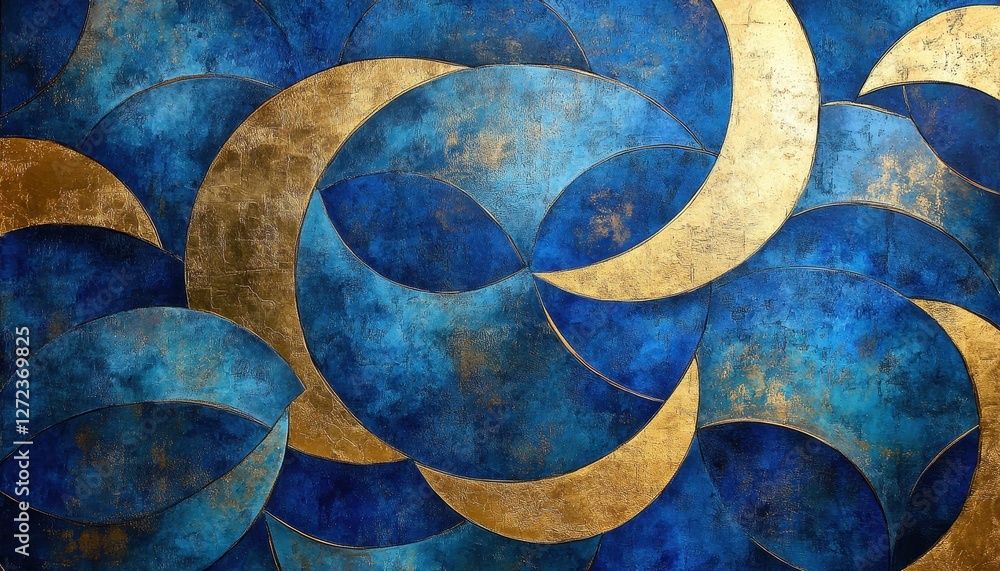 Poster abstract blue and gold circles pattern background