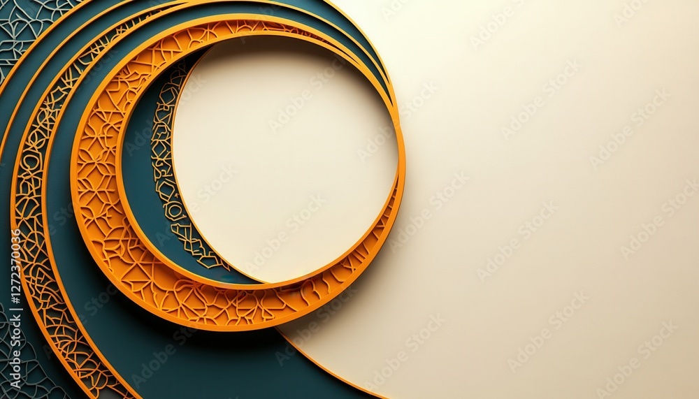 Aufkleber abstract islamic pattern with gold and teal circles on beige background