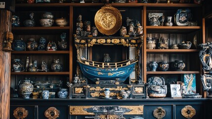 A beautifully arranged home with a decorative junk boat in a central position for wealth