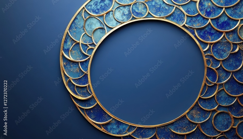 Aufkleber Blue and Gold Abstract Circular Frame with Scale Pattern