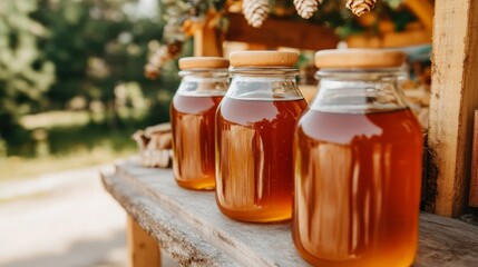 Honey Sold at Roadside Stand Surrounded by Nature and Rustic Beauty