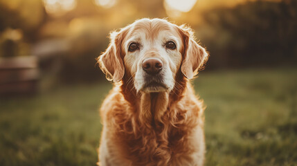 Obraz premium Happy Dog, Dog Portrait, Dog Park, Outside Dog, Dog Walk, Smiling Dog, Old Dog, Golden Retriever, Heeler, Dog in the Sun, Dog Sitting, Dog Training, Canine Enrichment, Realistic Photography