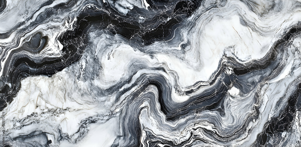 Poster striking monochrome marble texture capturing fluid dynamics and geological transformation, perfect f
