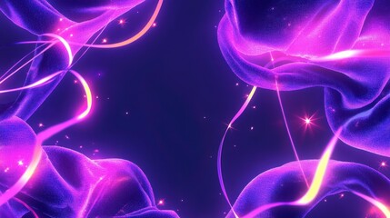 Abstract wavy purple fabric background with lights for product display or motion graphics