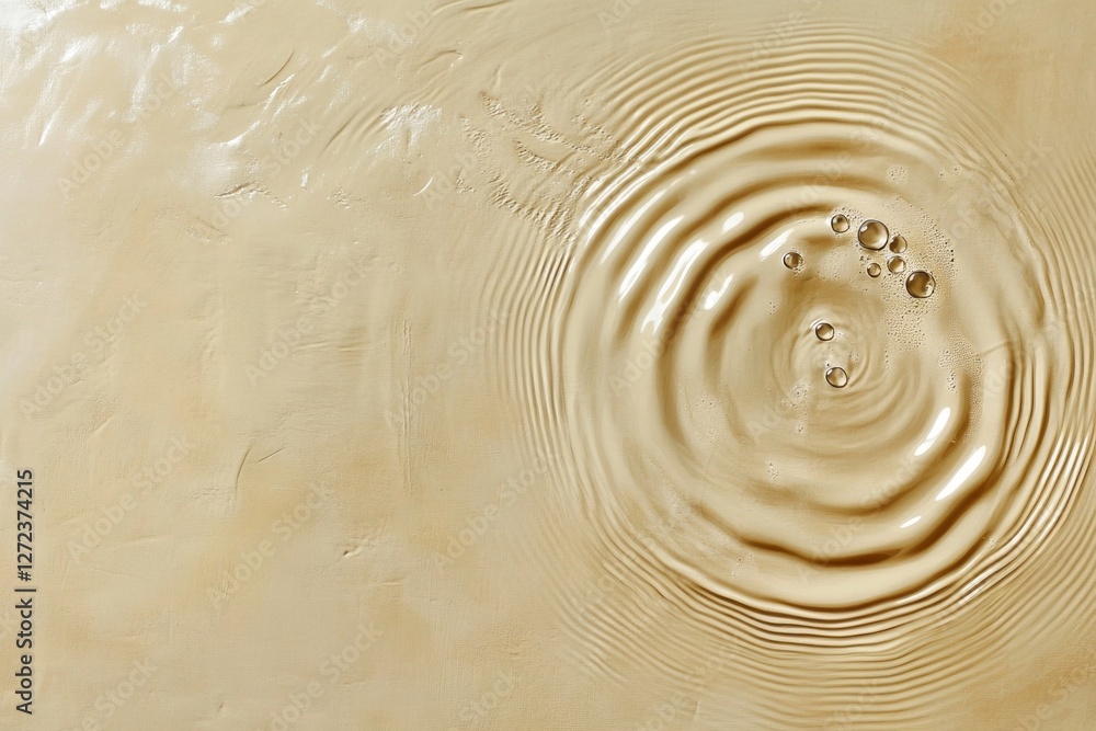 Poster gentle ripples radiate from a central point, distorting the muted beige background with a tranquil d