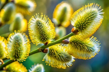 Macro Photography of Delicate Willow Catkins, Spring Blossoms, Fluffy Flowers, Nature Close-Up