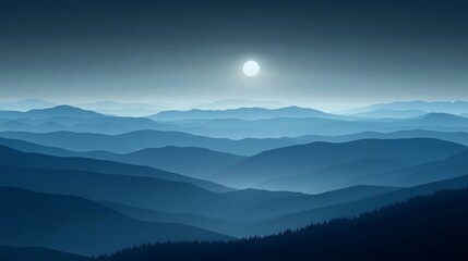 Serene Blue Mountainscape under a Pale Sun