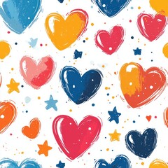 Colorful Hearts Stars Bubbles Seamless Pattern for Birthday Celebration Invitation