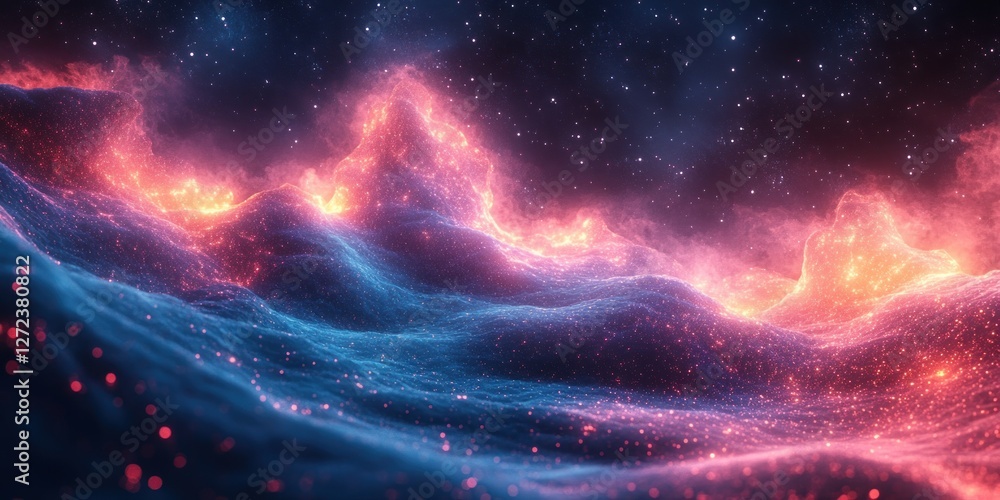 Poster digital waves and particle interaction in a glowing quantum grid