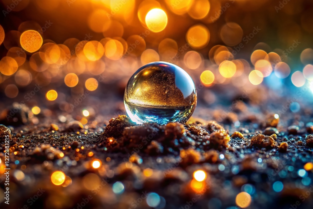 Poster macro photography: water droplet on ground with bokeh background - high resolution stock image