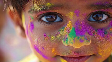 A young boy with colorful face paint on his face