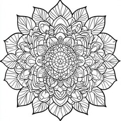 Complex floral mandala art for coloring book page, meditation, design element with elaborate, abstract design