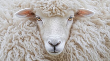 Close-Up Portrait of a Fluffy Sheep with Soft Wool Texture