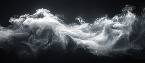 Abstract Smoke Swirls on Black Background Ethereal Mist and Fog Cloud Effect