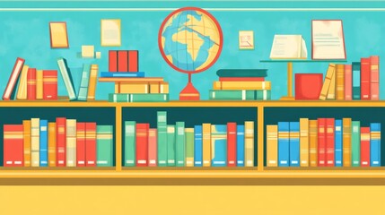 Colorful Bookshelves in a Classroom or Library