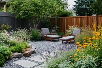 Xeriscape garden landscape featuring drought-resistant plants and sustainable design