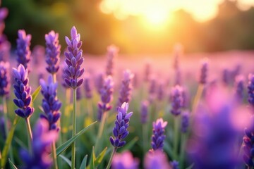 Fototapeta premium Softly falls lavender petals in the warm sunlight, nature, fields