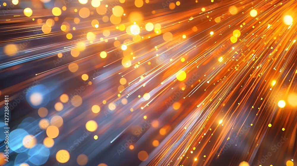 Poster abstract background with orange and blue bokeh lights and dynamic lines