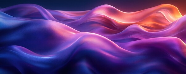 Abstract Flowing Silk Drapes Background with Deep Purples and Vibrant Turquoise