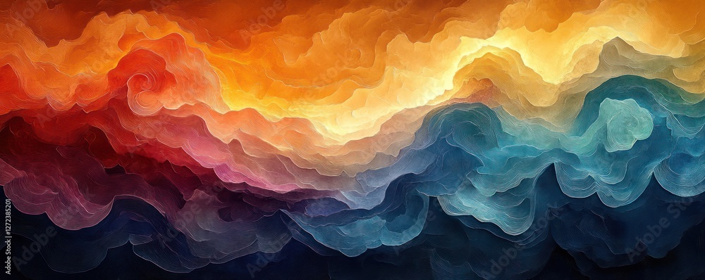 Aufkleber abstract landscape swirling waves of color background with intricate patterns and textures