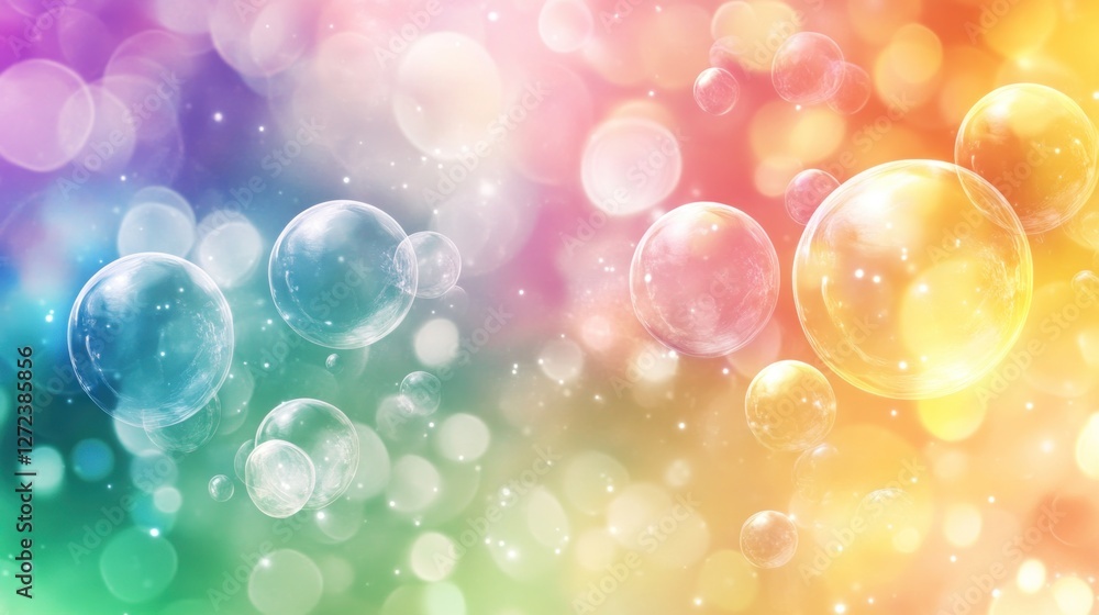 Poster rainbow bubbles floating in a dreamlike setting