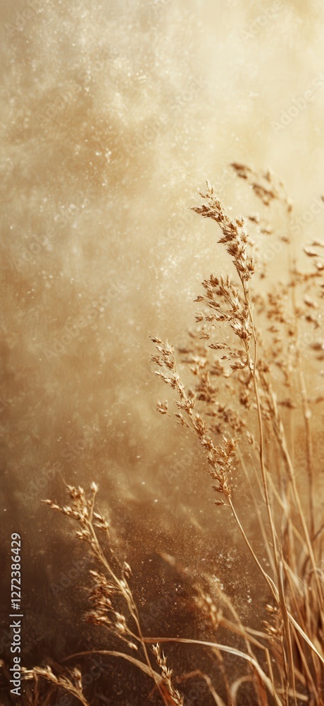 Aufkleber golden grass against a soft glowing background with warm tones and abstract texture ideal for calm n