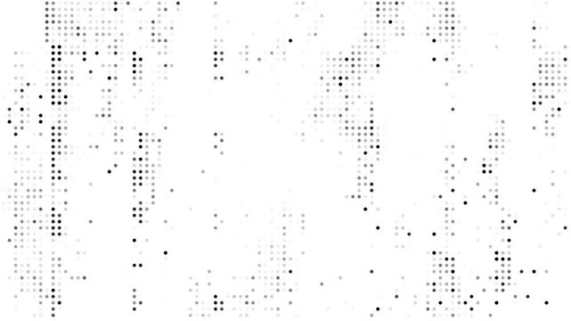4k white halftone dots texture animation, old film effect, binary, coding programming concept