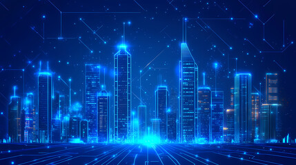 futuristic glows blue neon city light