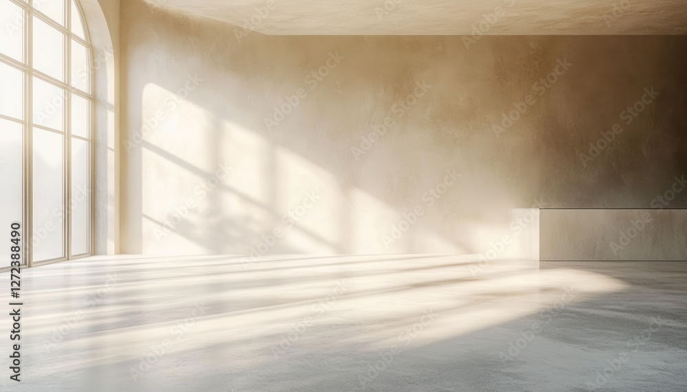 Aufkleber minimalist empty background with geometrical shadows in neutral beige for product display and busine