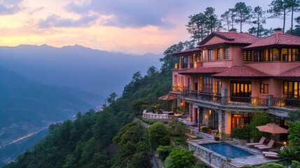 Obraz premium Luxury Villa Sunset Mountain View