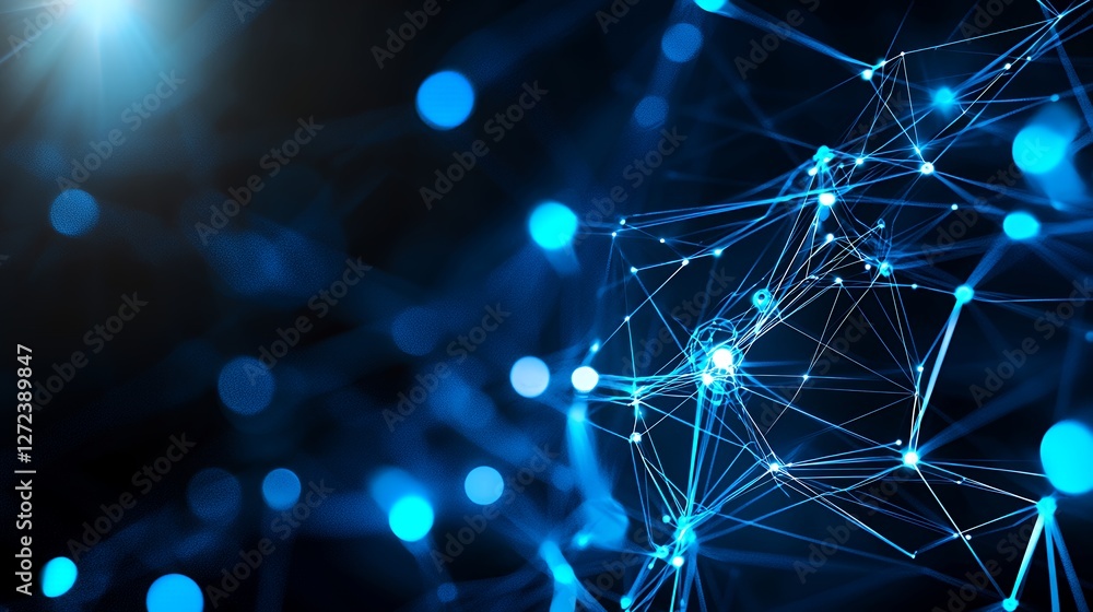 Aufkleber abstract blue network of interconnected nodes with futuristic glow background
