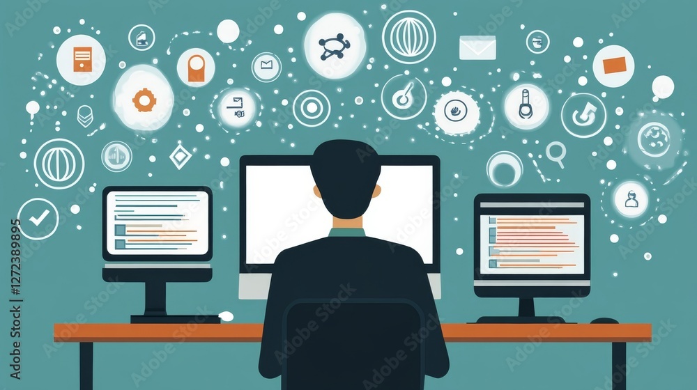 Poster software developer at work: coding, programming, and digital innovation