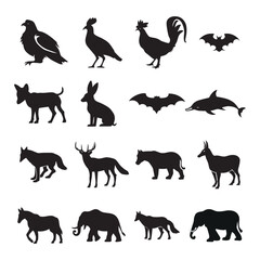 Obraz premium Animal Silhouette Vector Set , Wildlife, Farm, and Pet Silhouette vector design.