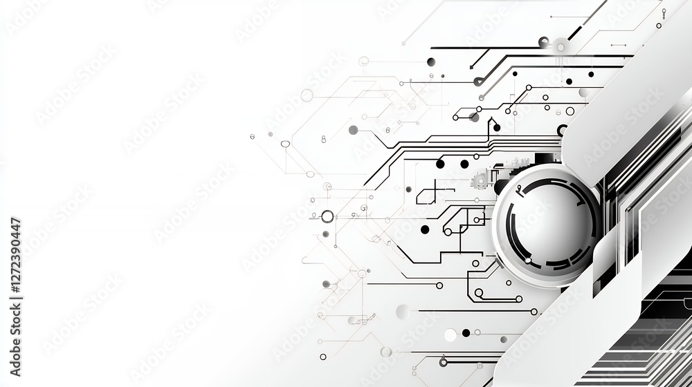 Poster abstract circuit board technology background with geometric shapes in white and gray