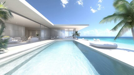 Fototapeta premium Modern Coastal Home Infinity Pool Ocean View