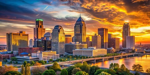 Fototapeta premium Macro View of Louisville Downtown Skyline at Sunset - Cityscape Architecture
