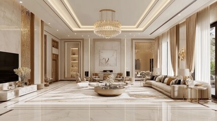 Elegant living room with modern decor and luxurious furnishings.