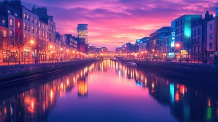 City Canal at Twilight Reflecting Vibrant Colors