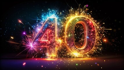 Magical Letter 40 Greeting Card Design: Sparkling Typography on Black