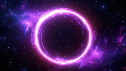 Neon Cosmic Vortex Light Ring Glow in Space Digital Surrealism Background