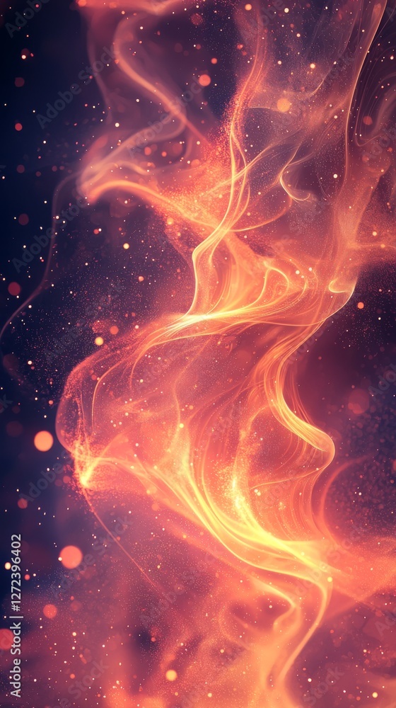 Poster abstract flowing fire with particles and a dark backdrop a blend of warmth and mystery in motion